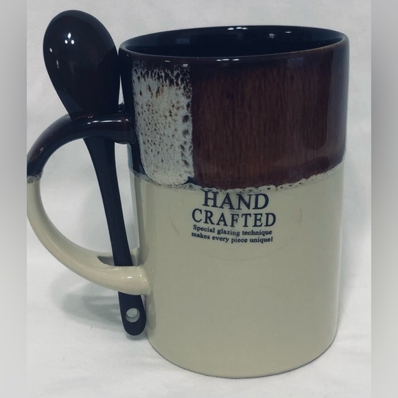 Mug  with teaspoon Puerto Rico graphic ceramic brown. 12oz - Picture 2 of 3